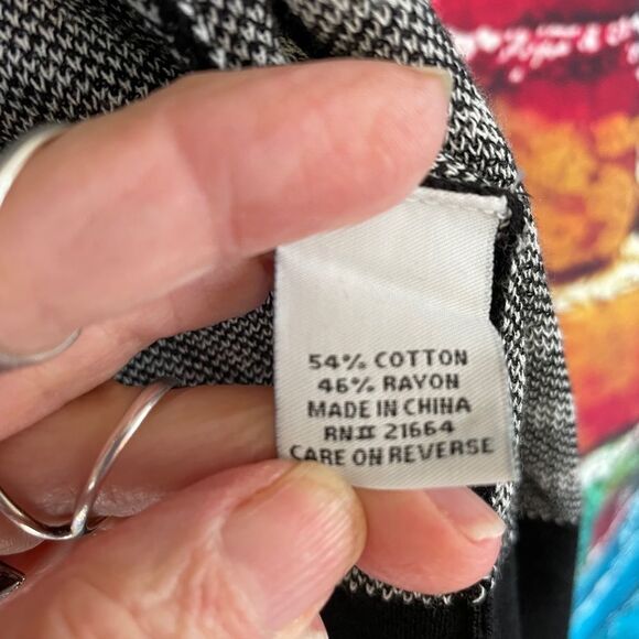 Foxcroft Striped Waterfall Cardigan Sweater Open Front Petite Small Black White - Picture 3 of 8